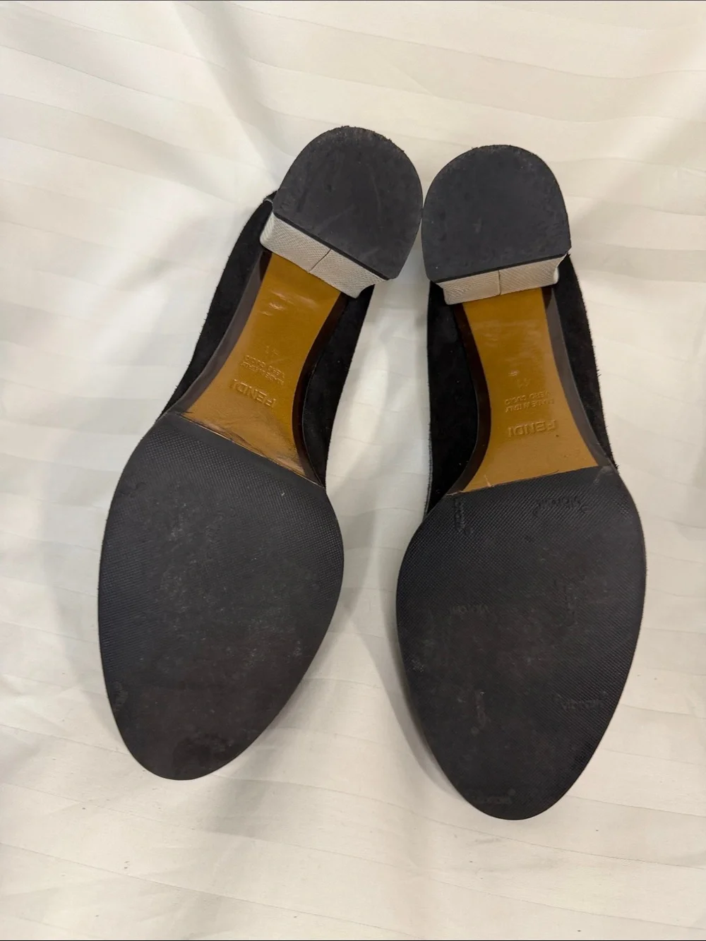 Fendi Black Suede with White Heel Kiltie Loafers with Bow Detail - Size 41